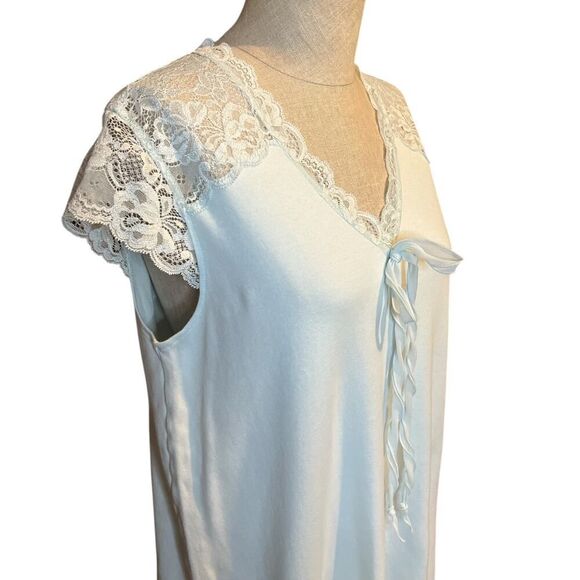 Verena Gown Small Baby Blue Cotton Lace Cottage Core Lounge Sleepwear USA - Picture 2 of 5